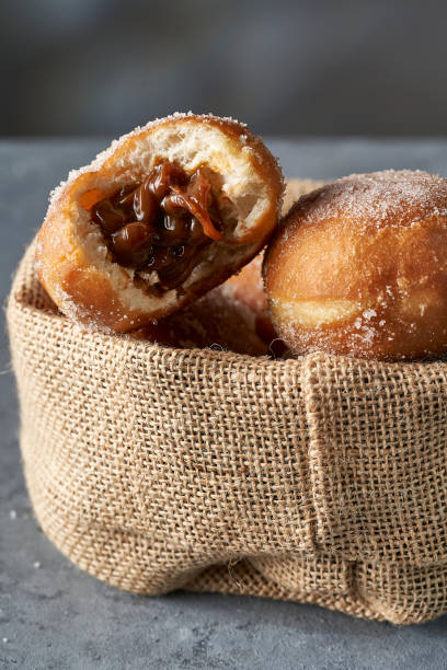 Close-up of Berliner stuffed with dulce de leche