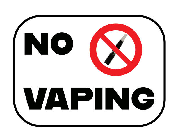 istock Sign with the interdiction of vaping, no vaping, vaping is forbidden, Illustration of vaping restriction with a new law 1385756111