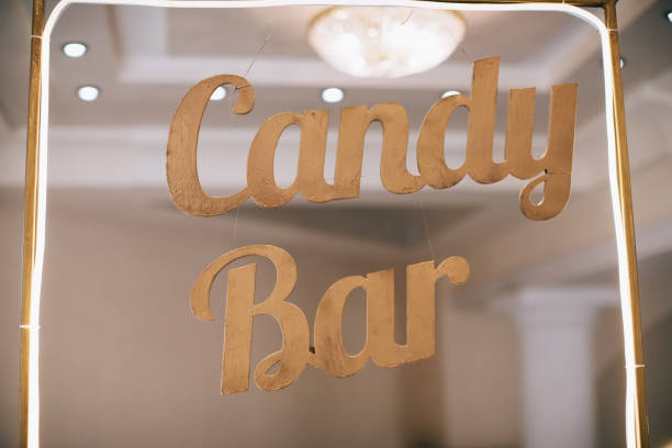 istock Signboard for dessert table in a restaurant at a holiday party 1385761649
