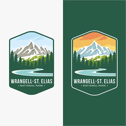 Emblem patch icon illustration of Wrangell–St. Elias National Park and Preserve on dark background