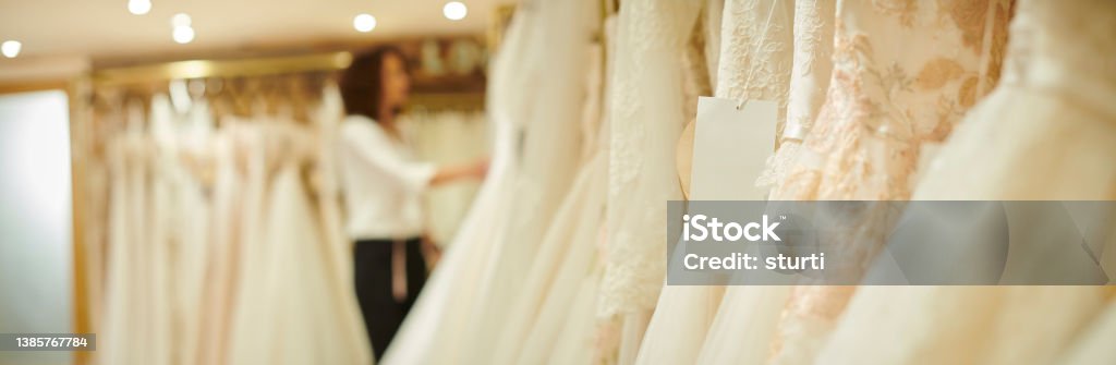 wedding dresses with blank label Wedding Dress Stock Photo