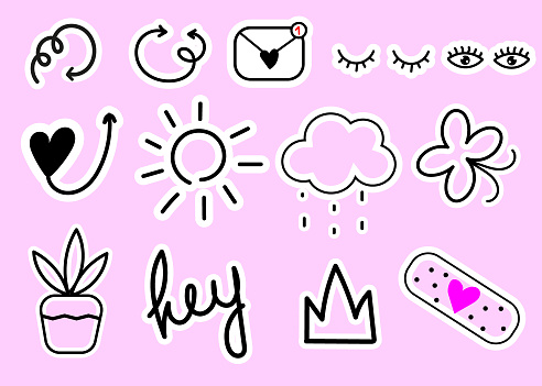 Linear Sticker Handmade Linear Style Graphic Elements Sticker Pack Stock Illustration ...