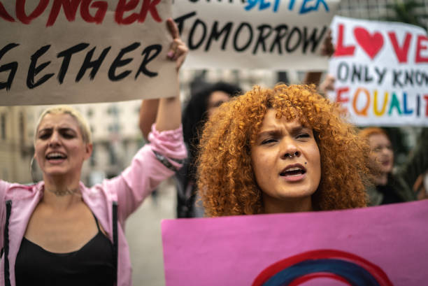 istock Women on a demonstration for equal rights 1385771150