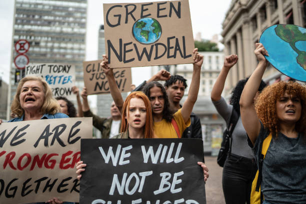 istock Protesters holding signs during on a demonstration for environmentalism 1385774351
