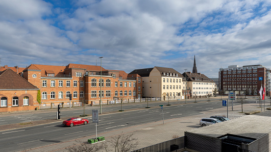 Bremerhaven, Germany - Mar 6th 2022: Bremerhaven city center is small with low buildings and a lot of room for pedestrians.