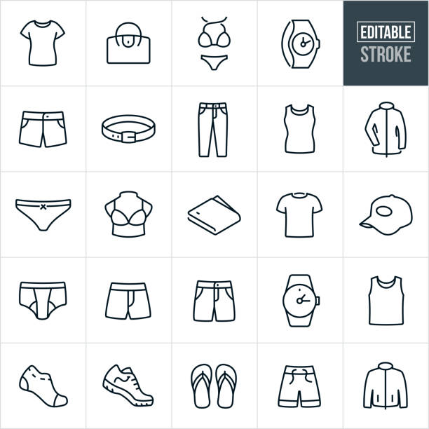 casual wear thin line icons - edytowalny obrys - retail shopping bra underwear stock illustrations