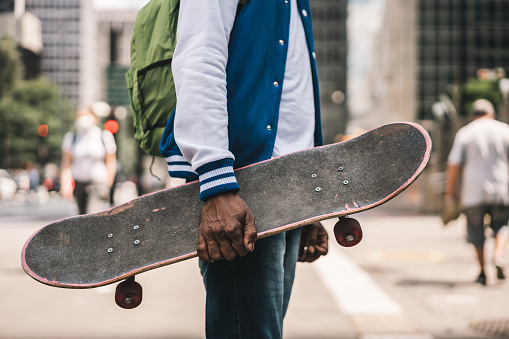 Man, Holding, Skateboard, Street, Day