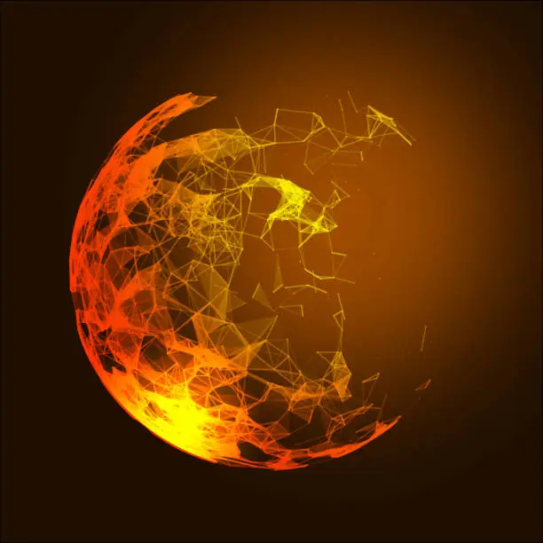 Vector illustration of Low poly fire flame sphere. Futuristic energy circle