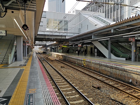 March 25, 2019 - Hiroshima, Japan: Empty railway station in Hiroshima.