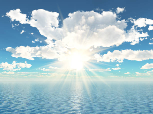 3D render of an ocean landscape with sunny blue sky