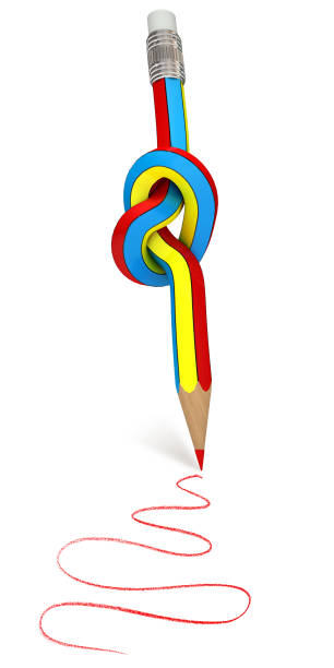 crayon noué dans un nœud, rendu 3d - tied knot pencil reminder ideas photos et images de collection
