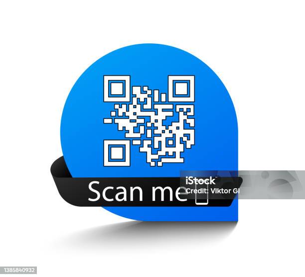 Qr Code Ribbon Creative Banner Concept Qr Code Scan Me Blue Banner With Ribbon For Qr ...