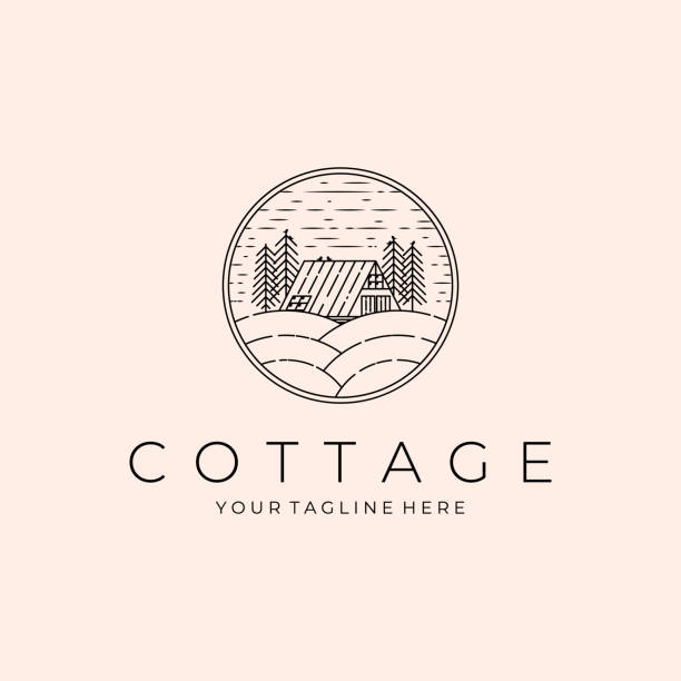 Cottage Line Art Logo Vector Illustration Design, Outdoor Logo Design Cottage Line Art Logo Vector Illustration Design, Outdoor Logo Design log cabin vector stock illustrations