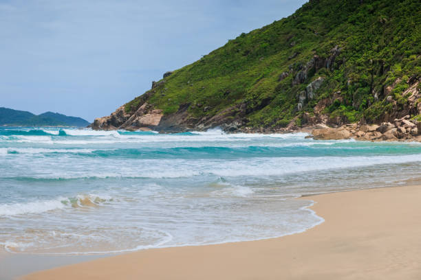 istock Sandy beach and ocean waves. Praia do Rio das Pacas in Brazil 1385846953