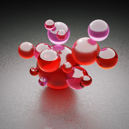 Glassy, translucent, colorful spheres. 3D digital render