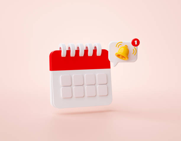 istock Red calendar reminder notification icon website ui 3d rendering illustration 1385868918