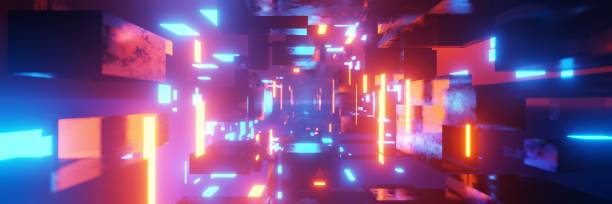 istock Abstract Futuristic tunnel Laser Cube geometric cyberspace wormhole Cyberpunk Background 3D rendering