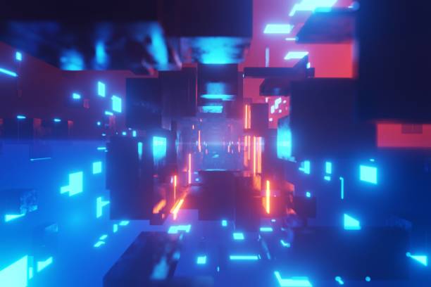 istock Abstract Futuristic tunnel Laser Cube geometric cyberspace wormhole Cyberpunk Background 3D rendering