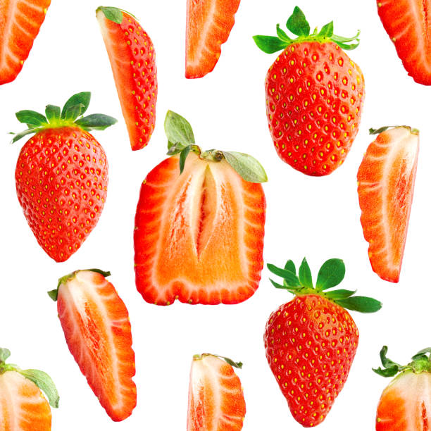 istock Strawberry seamless pattern. Ripe strawberries isolated on white . package design background. 1385874600