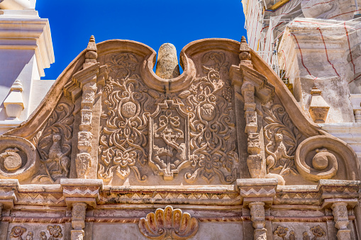 Front Mission San Xavier del Bac Catholic Church Tucson Arizona Founded 1692 rebuilt 1700s Run by Franciscans Best Example Spanish Colonial architecture