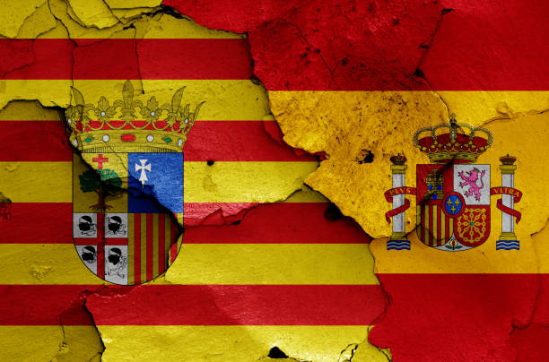 istock flags of Aragon and Spain painted on cracked wall 1385879195