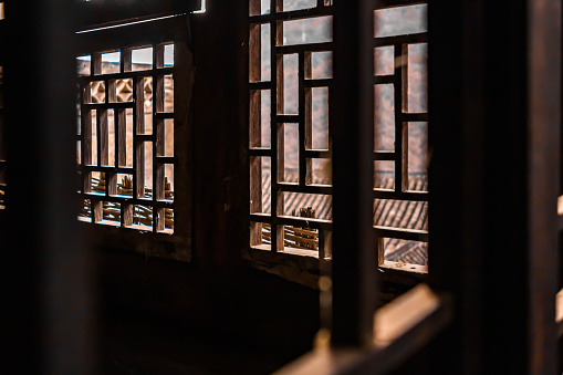 Chinese style, wooden windows, looking out