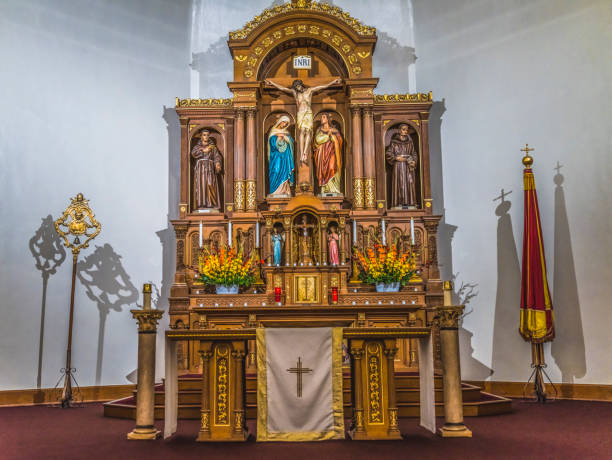 Altar Crucifix Statues Mary Jesus Saint Mary Basilica Church Immaculate Conception Blessed Mary Phoenix Arizona Founded 1881 Rebuilt stained glass from 1915 Largest catholic church Phoenix