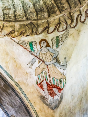 Angel Fresco Basilica Mission San Xavier del Bac Catholic Church Tucson Arizona Founded 1692 rebuilt 1700s Run by Franciscans Best Example Spanish Colonial architecture