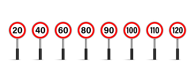 Set of regulatory signs vector, Traffic symbol on white background