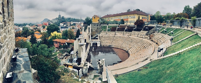 The panoramic view of amphitheater in Plovdiv, Bulgaria