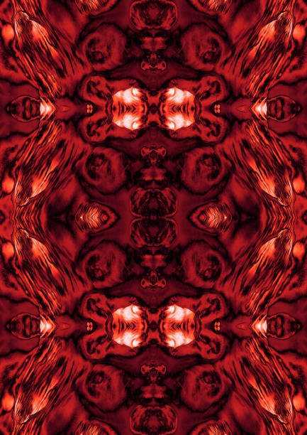 astratto psichedelico simmetrico rosso e nero grunge. sfondo fantasia acquerello di colore rosso scuro. - kaleidoscope fractal watercolour paints watercolor painting foto e immagini stock
