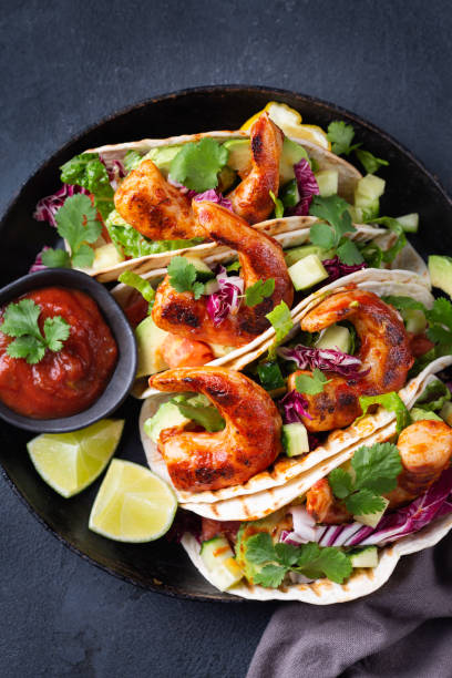 istock Vegan Tacos with Plant based prawns, shrimps 1385903053
