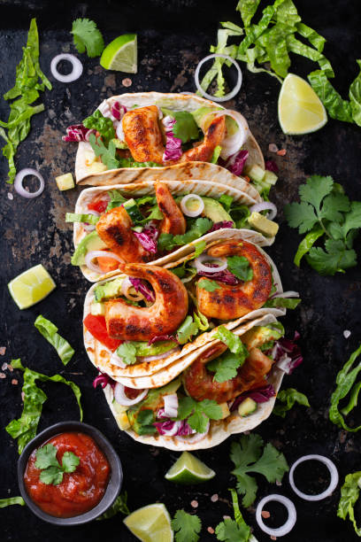 istock Vegan Tacos with Plant based prawns, shrimps 1385903735