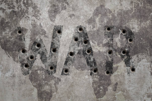Colorful wooden letters spelling WAR surrounded by scattered letters on a black background, creating a powerful and conceptual visual statement