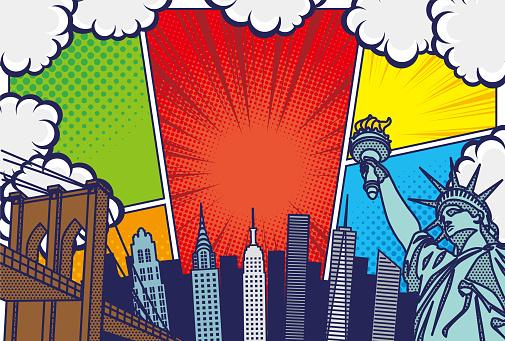 Pop art style New York cityscape background illustration