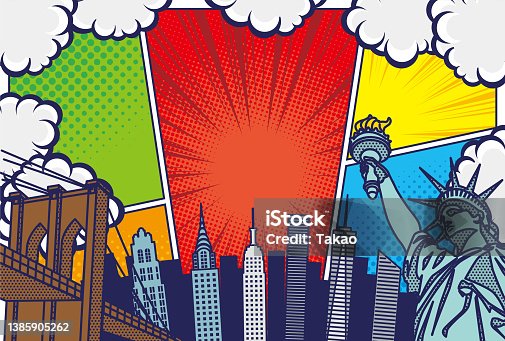 istock Pop art style New York cityscape background illustration 1385905262