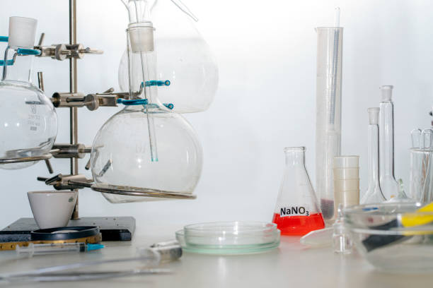 istock Lab glassware, science laboratory research in the university, Selective focus. 1385905983