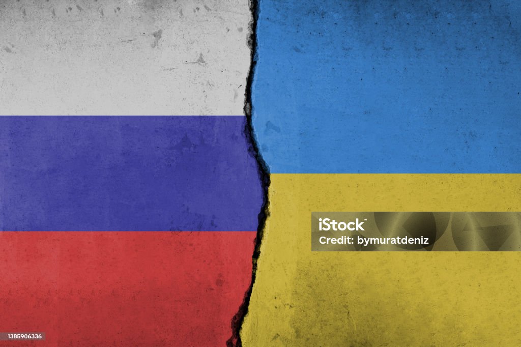 Flag of Russia and Ukraine Russia Stock Photo