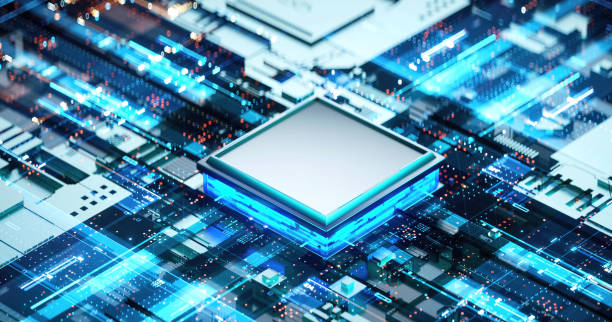 istock 3D rendering of cyberpunk AI. Circuit board. Technology background. Central Computer Processors CPU and GPU concept. Motherboard digital chip. Tech science background. 1385908545
