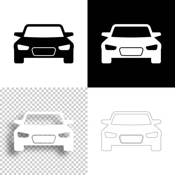 Vector illustration of Car - front view. Icon for design. Blank, white and black backgrounds - Line icon