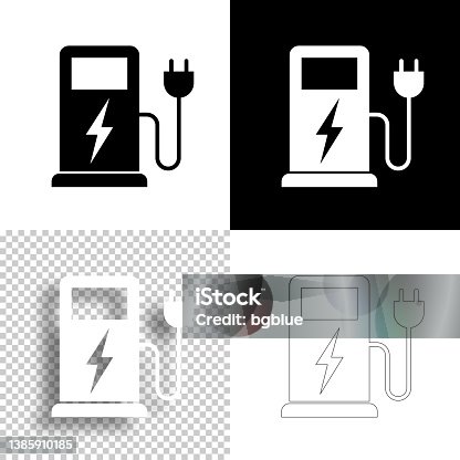 istock Charging stations for electric vehicles. Icon for design. Blank, white and black backgrounds - Line icon 1385910185