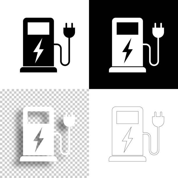 Charging stations for electric vehicles. Icon for design. Blank, white and black backgrounds - Line icon Icon of "Charging stations for electric vehicles" for your own design. Four icons with editable stroke included in the bundle: - One black icon on a white background. - One blank icon on a black background. - One white icon with shadow on a blank background (for easy change background or texture). - One line icon with only a thin black outline (in a line art style). The layers are named to facilitate your customization. Vector Illustration (EPS10, well layered and grouped). Easy to edit, manipulate, resize or colorize. Vector and Jpeg file of different sizes. battery charger stock illustrations