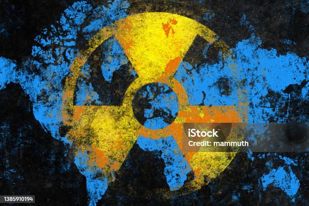 Nuclear Danger Symbol With World Map Stock Photo - Download Image Now - Nuclear Weapon, Radioactive Contamination, Nuclear Energy