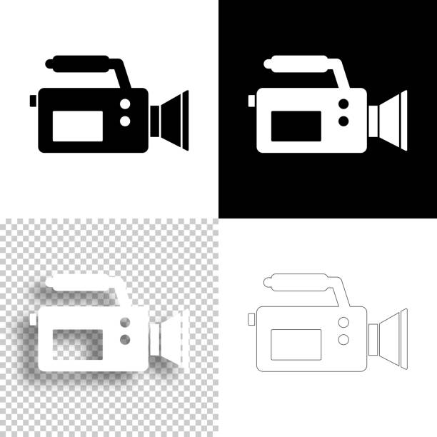 ビデオカメラ。デザイン用アイコン。空白、白、黒の背景 - ラインアイコン - black background video点のイラスト素材／クリップアート素材／マンガ素材／アイコン素材