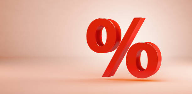 istock Red percent sign isolated from background with copy space 1385911553