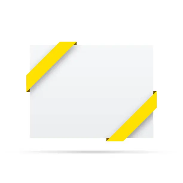Vector illustration of Yellow ribbon on blank white label - Design Elements