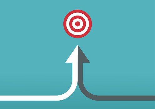 two arrow merging to target  partnership, merger, alliance, teamwork and integration concept for graphic design, logo, website, social media, mobile app, UI illustration
