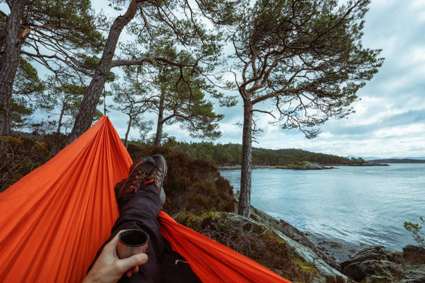 istock Springtime in Norway: adventures in nature outdoor on hammock 1385916788