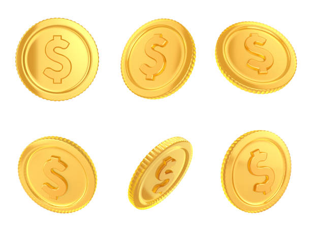 흰색 고립 된 배경에 유리 금화 세트. 3d 렌더 일러스트레이션 - coin 뉴스 사진 이미지