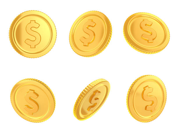 Set of glass gold coins on a white isolated background. 3d render illustration Set of glass gold coins on a white isolated background. 3d render illustration coin stock pictures, royalty-free photos & images